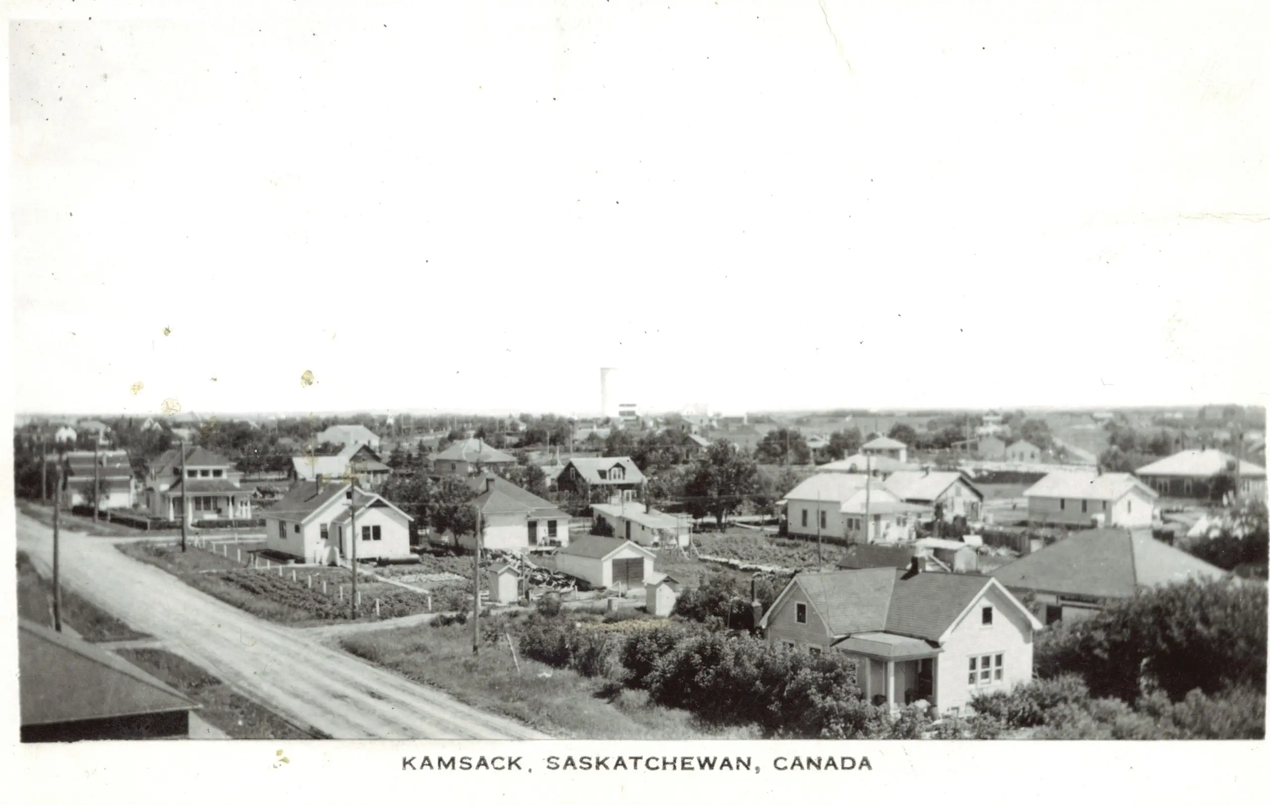 Bird's eye view of Kamsack houses and street