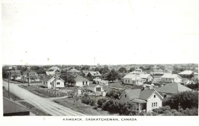 Bird's eye view of Kamsack houses and street